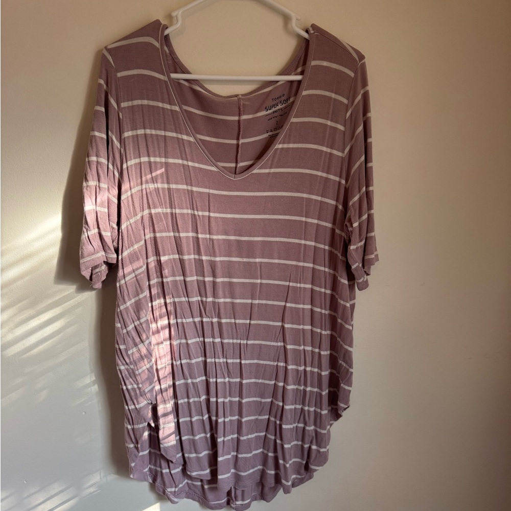 Mauve Striped Short Sleeve Top